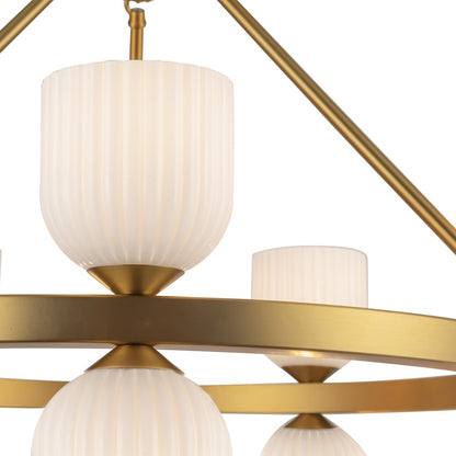 Kuzco Nelly 26" Socket Chandelier, Gold/Glossy Ribbed Opal Glass