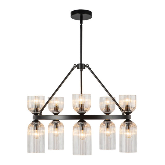 Kuzco Nelly 26" Socket Chandelier, Black/Clear Ribbed Glass - CH442626MBCR