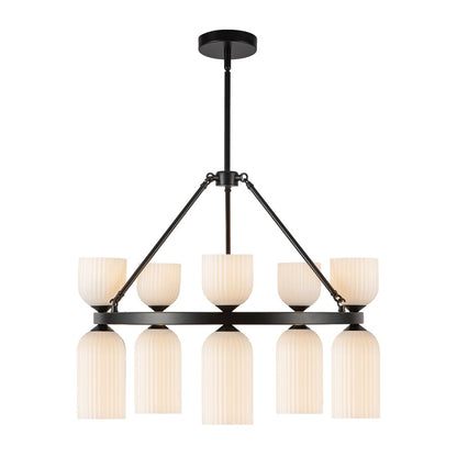 Kuzco Nelly 26" Socket Chandelier, Black/Glossy Ribbed Opal Glass - CH442626MBGR