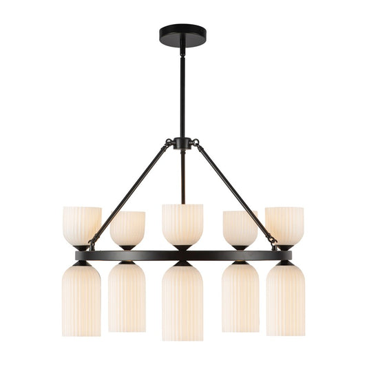 Kuzco Nelly 26" Socket Chandelier, Black/Glossy Ribbed Opal Glass - CH442626MBGR