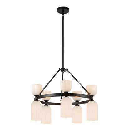 Kuzco Nelly 26" Socket Chandelier, Black/Glossy Ribbed Opal Glass