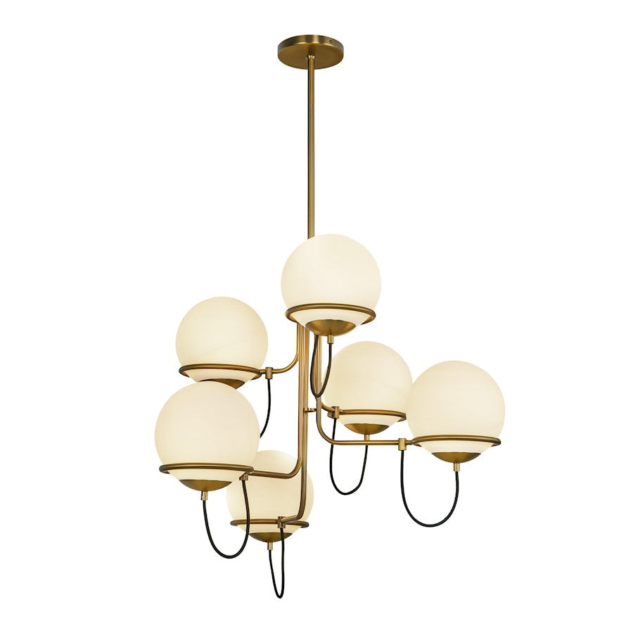 Alora Mood Alba 6 Light 32" Chandelier, Aged Brass/Opal/Opal - CH458632AGOP