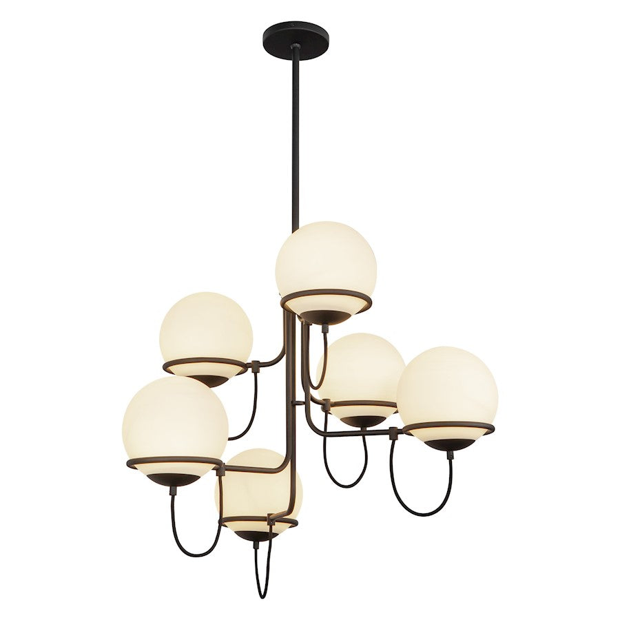 Alora Mood Alba 6 Light 32" Chandelier, Matte Black/Opal/Opal - CH458632MBOP