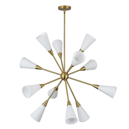 Kuzco Cosmo 39" Socket Chandelier, Gold/Glossy Opal/Fluted Milk