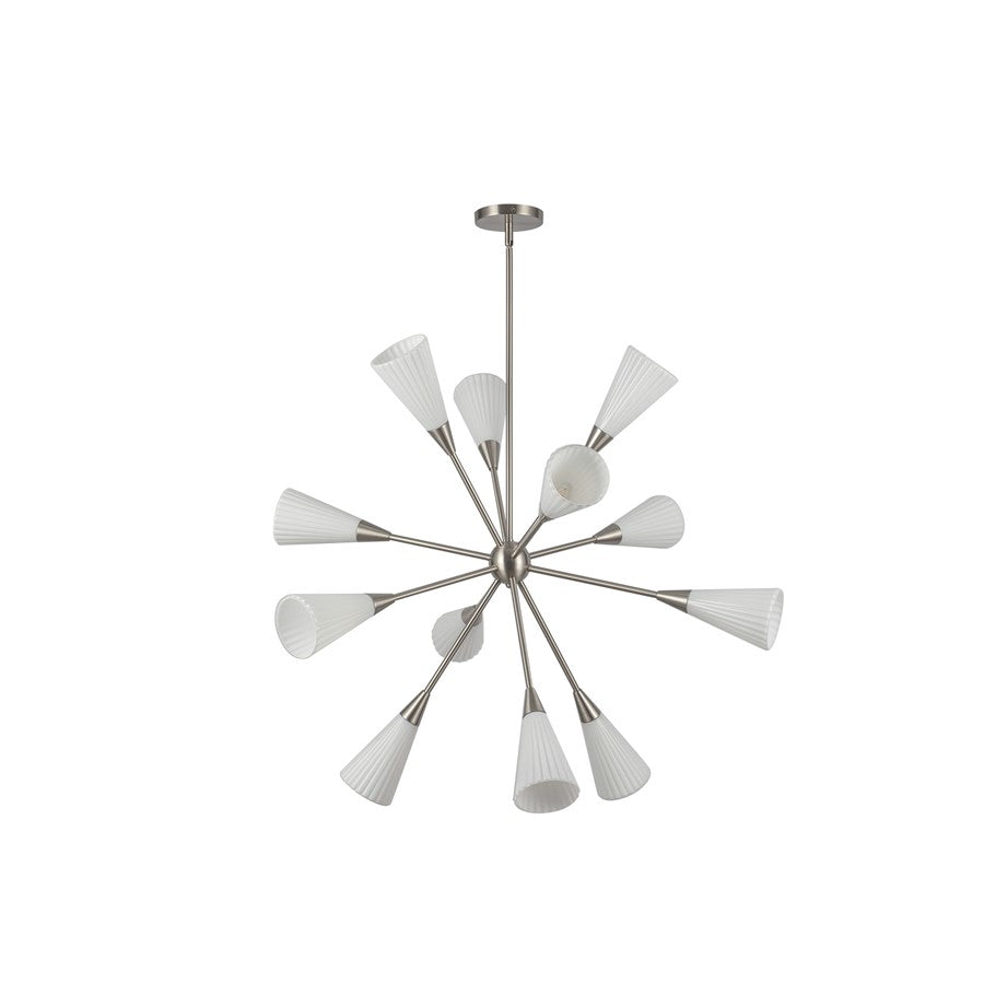 Kuzco Cosmo 39" Socket Chandelier, Nickel/Glossy Opal/Fluted Milk