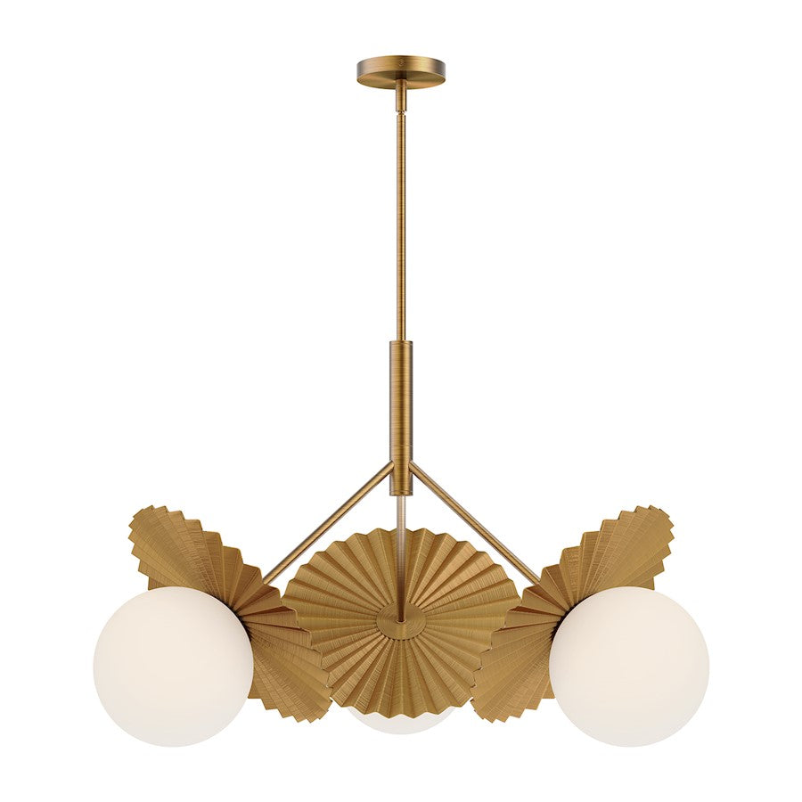 Alora Mood Plume 3 Light 34" Chandelier, Gold/Opal/Opal - CH501334BGOP