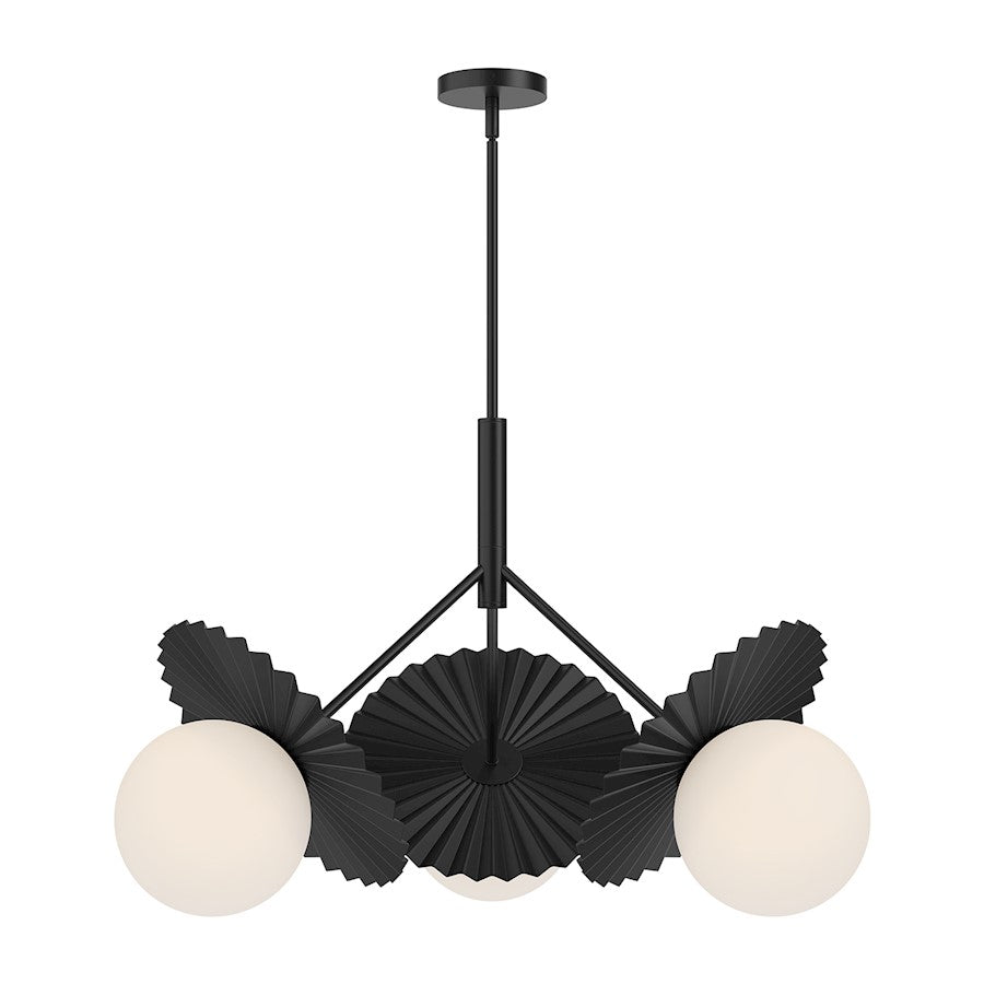 Alora Mood Plume 3 Light 34" Chandelier, Black/Opal/Opal - CH501334MBOP