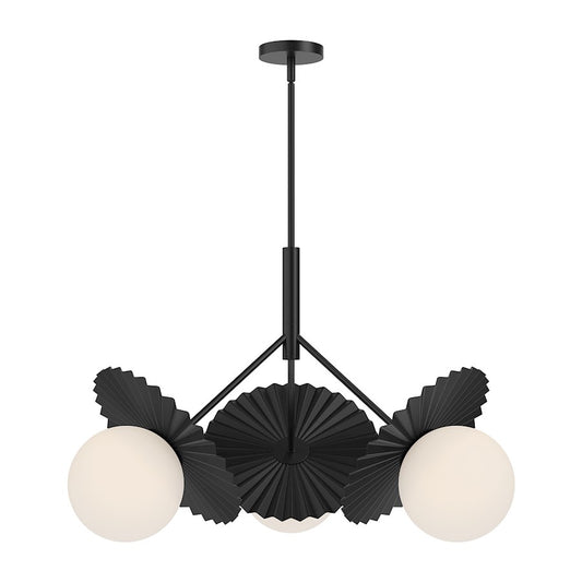 Alora Mood Plume 3 Light 34" Chandelier, Black/Opal/Opal - CH501334MBOP