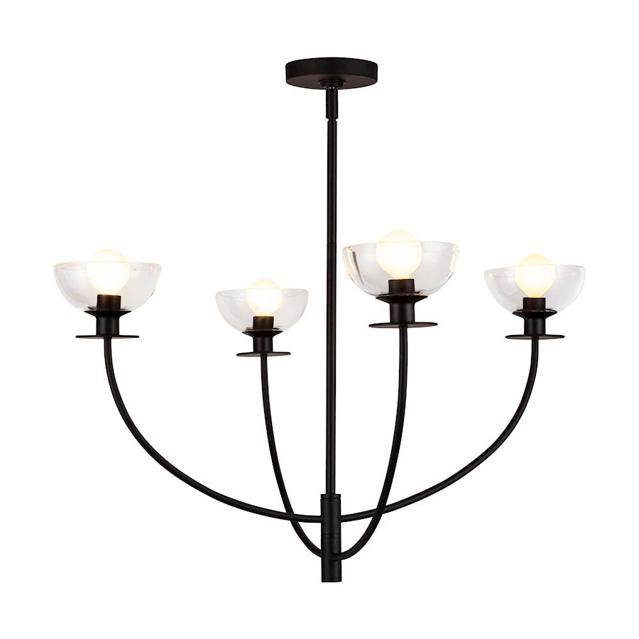 Alora Mood Sylvia 4 Light 26" Chandelier, Matte Black/Clear/Clear - CH515226MBCL