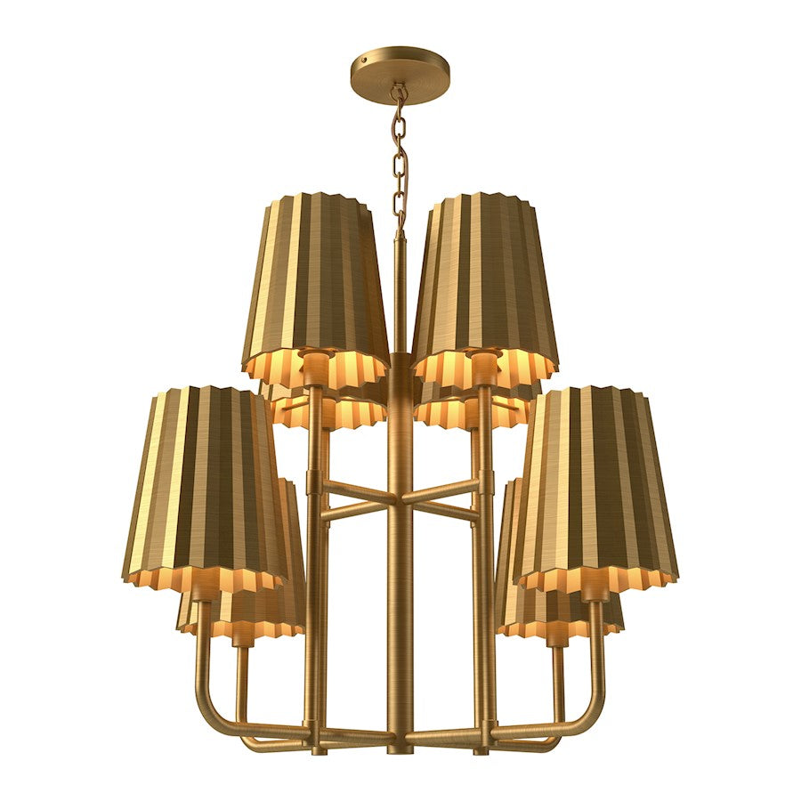 Alora Mood Plisse 8 Light 30" Chandelier, Aged Gold - CH528830AG