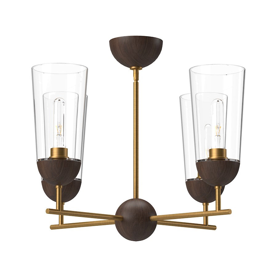 Alora Mood Emil 4 Light 25" Chandelier, Aged Gold/Walnut/Clear - CH542324AGWT