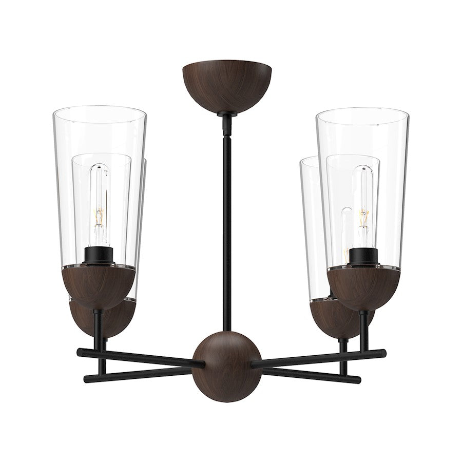 Alora Mood Emil 4 Light 25" Chandelier, Matte Black/Walnut/Clear - CH542324MBWT