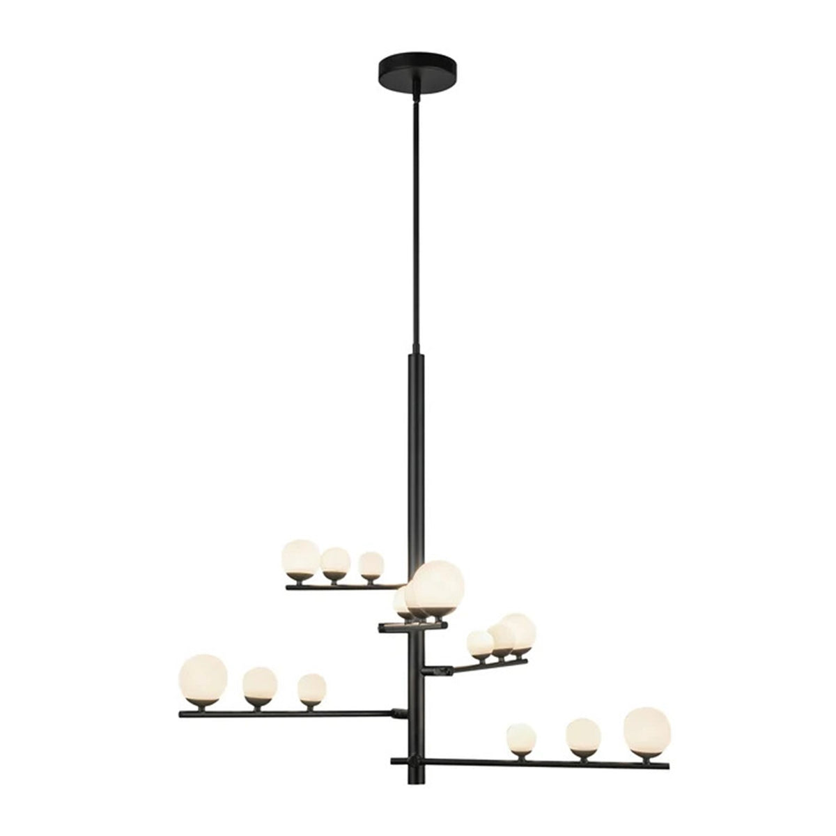 Kuzco Juniper 18in 5-Light LED Chandelier | Modern Black and Opal Glass | Dining Room & Living Room | 30 x 18 in | Model CH55530-BK-OP
