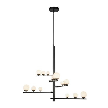 Kuzco Juniper 18in 5-Light LED Chandelier | Modern Black and Opal Glass | Dining Room & Living Room | 30 x 18 in | Model CH55530-BK-OP