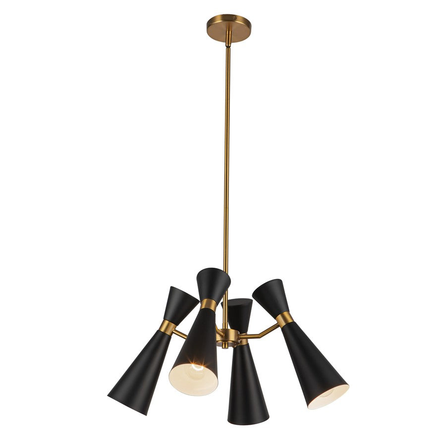 Kuzco Blake 24" Socket Chandelier, Black/Aged Gold/Steel Shade