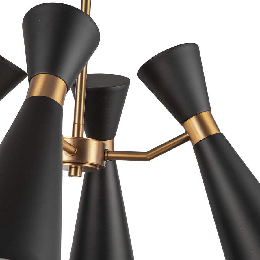 Kuzco Blake 24" Socket Chandelier, Black/Aged Gold/Steel Shade