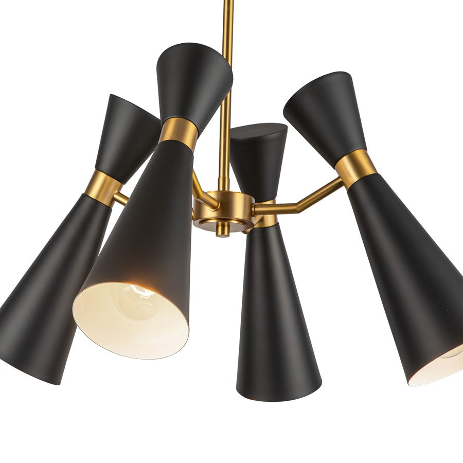 Kuzco Blake 24" Socket Chandelier, Black/Aged Gold/Steel Shade
