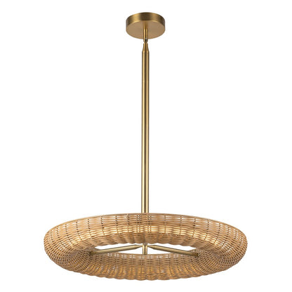 Kuzco Maris 24" LED Chandelier, Brushed Gold/Rattan Shade
