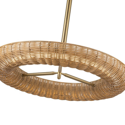 Kuzco Maris 24" LED Chandelier, Brushed Gold/Rattan Shade