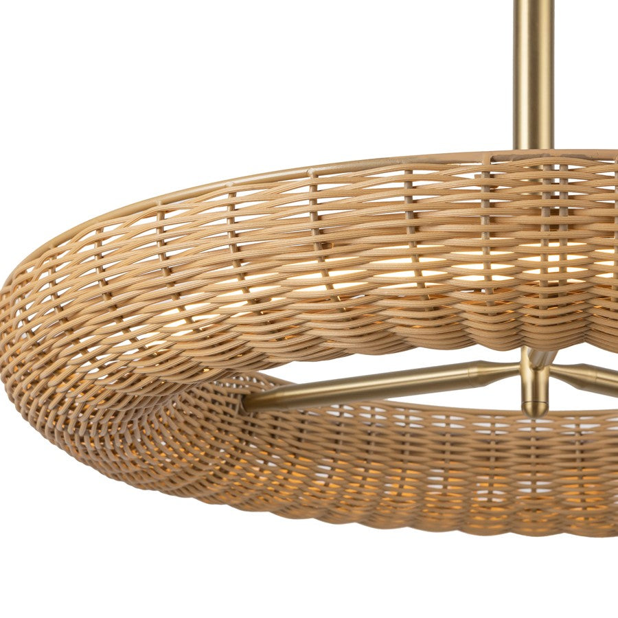 Kuzco Maris 24" LED Chandelier, Brushed Gold/Rattan Shade