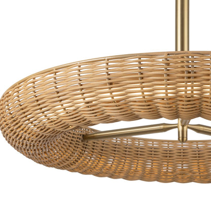Kuzco Maris 24" LED Chandelier, Brushed Gold/Rattan Shade