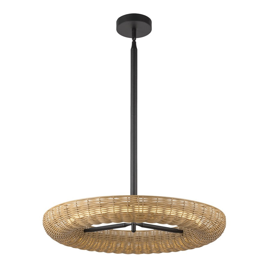 Kuzco Maris 24" LED Chandelier, Matte Black/Rattan Shade