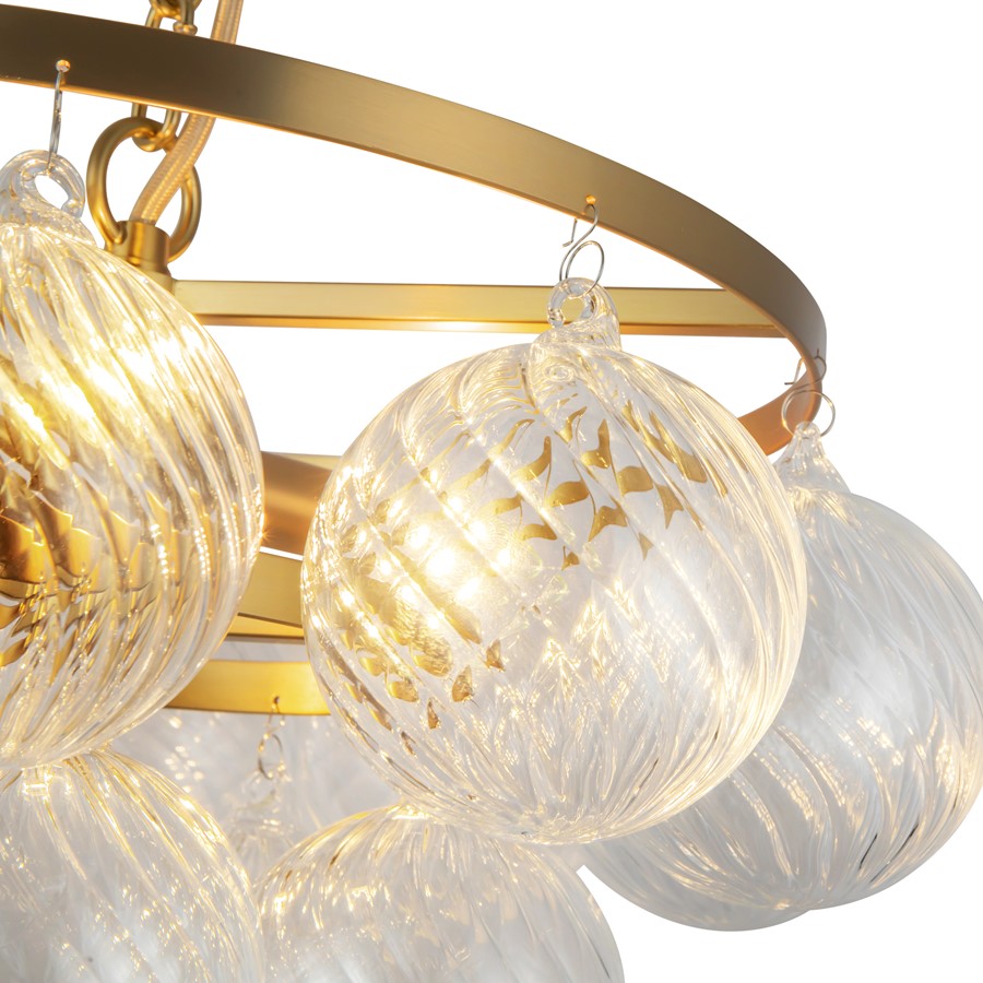 Kuzco Faye 18" Gold Chandelier, Brushed Gold/Clear Ribbed Glass
