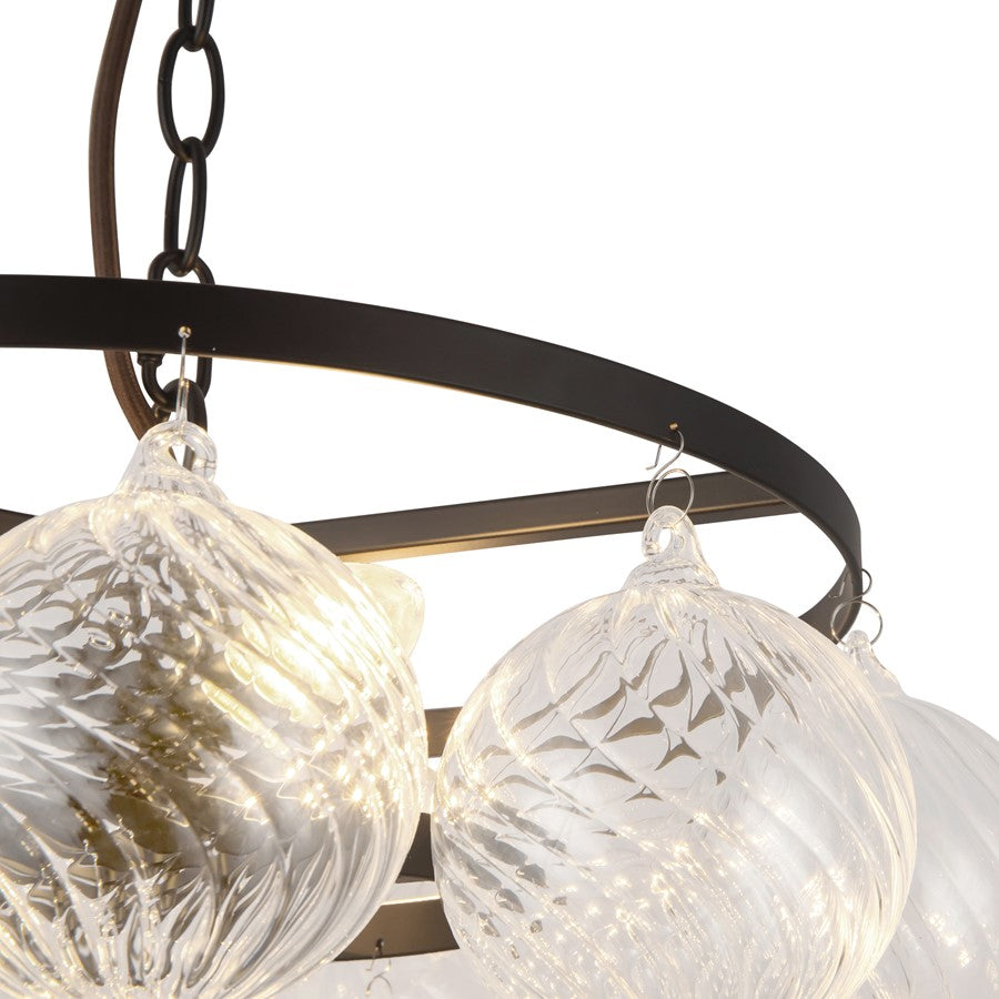 Kuzco Faye 18" Black Chandelier, Matte Black/Clear Ribbed Glass