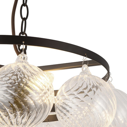 Kuzco Faye 18" Black Chandelier, Matte Black/Clear Ribbed Glass