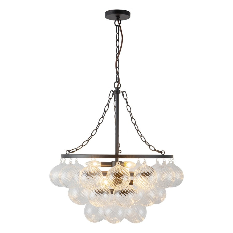 Kuzco Faye 24" Blk Chandelier, Matte Black/Clr Ribbed Glass - CH654624MBRC