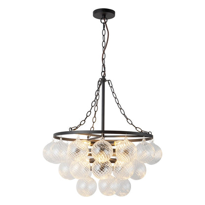 Kuzco Faye 24" Black Chandelier, Matte Black/Clear Ribbed Glass