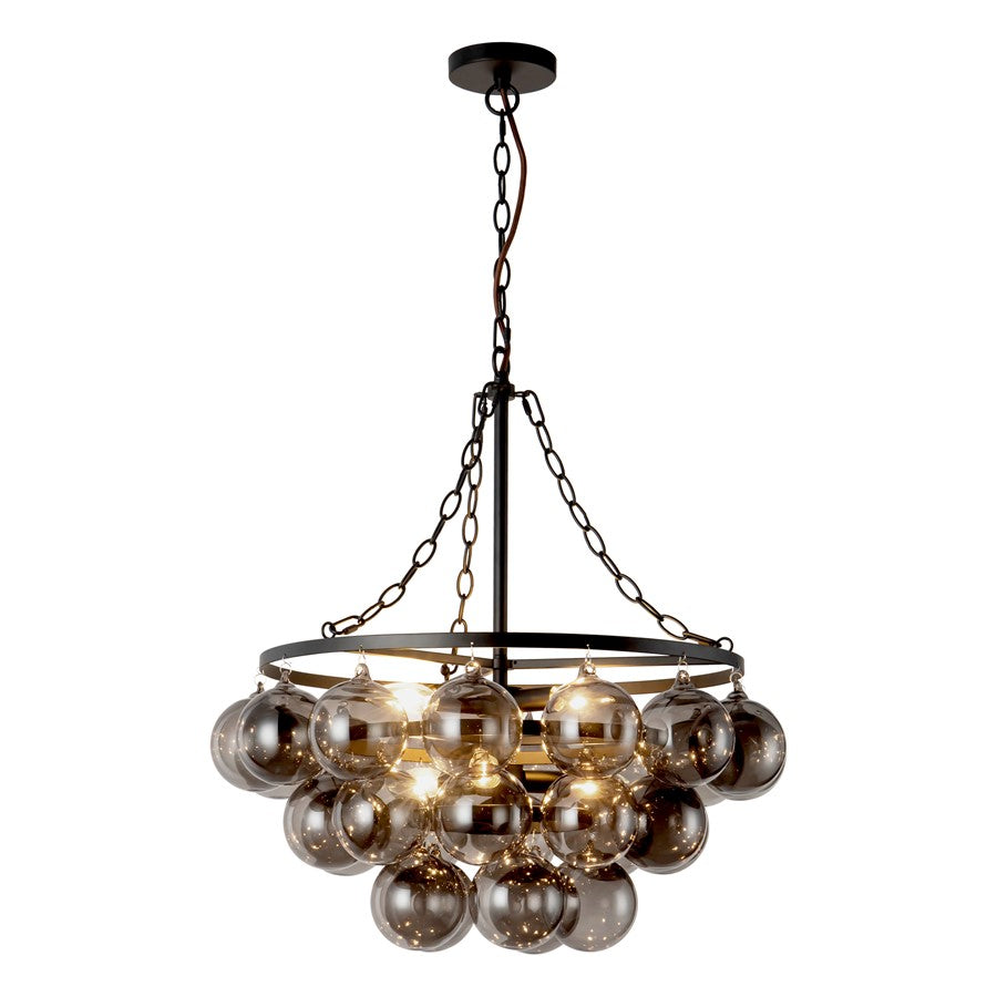 Kuzco Faye 24" Black Chandelier, Matte Black/Smoked Solid Glass