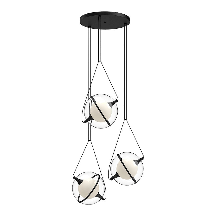 Kuzco Aries 28" LED Chandelier, Black/Frost Internal/Clear External - CH76728-BK