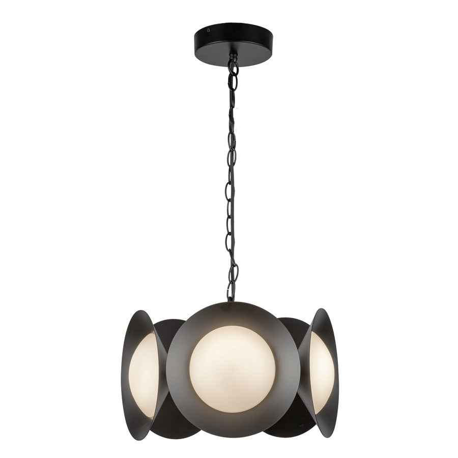 Kuzco Cleo 16" LED Chandelier, Black/Opal Glass/Steel Shade