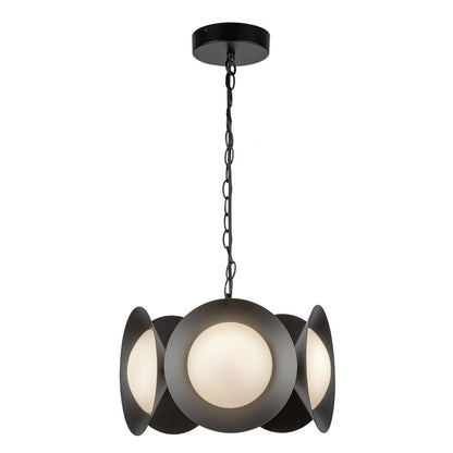 Kuzco Cleo 16" LED Chandelier, Black/Opal Glass/Steel Shade