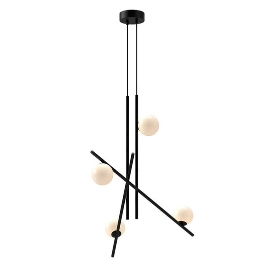 Kuzco Amara 32in 1-Light LED Chandelier | Contemporary Black Steel and Glossy Opal Glass | Dining Room & Living Room | 1700lm | Model CH89832-BK-GO