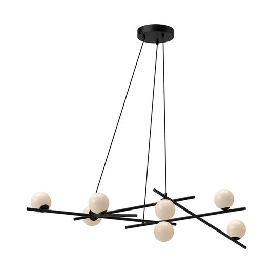 Kuzco Amara 54in 33W LED Chandelier | Modern Black Steel and Glossy Opal Glass | Dining Room & Living Room | Model CH89854-BK-GO
