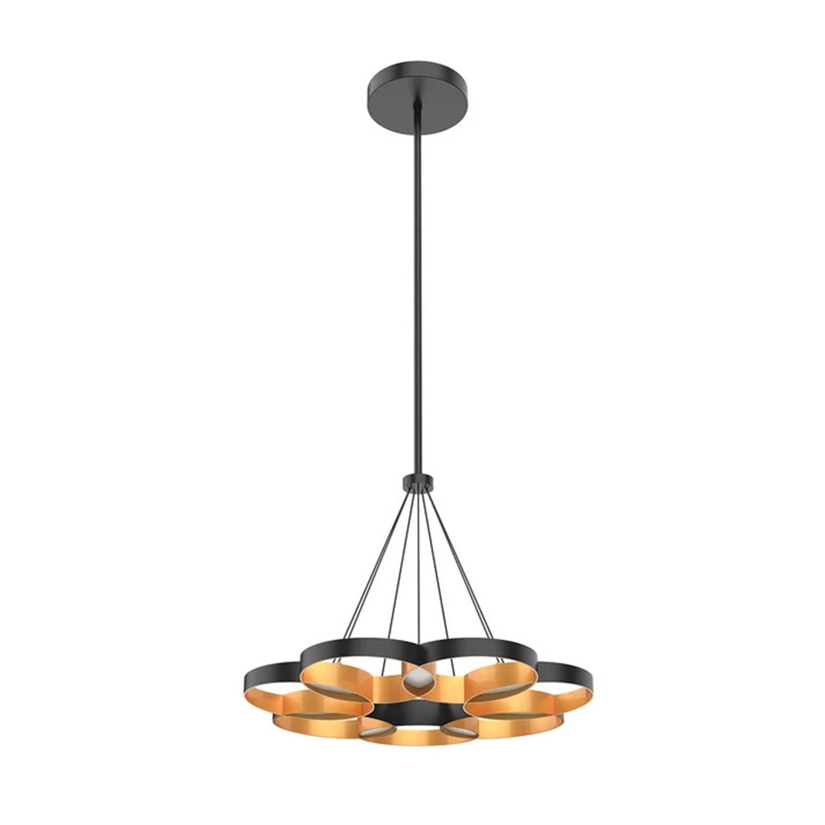 Kuzco Maestro 26in LED Chandelier | Modern Black and Gold Metal with Frosted PC Diffuser | Living Room & Dining Room | 4250lm | Model CH90826-BK-GD