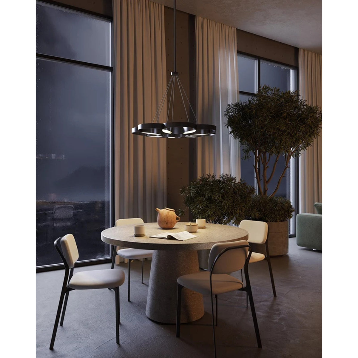 Kuzco Maestro 26in LED Chandelier | Modern Black and Gold Metal with Frosted PC Diffuser | Living Room & Dining Room | 4250lm | Model CH90826-BK-GD