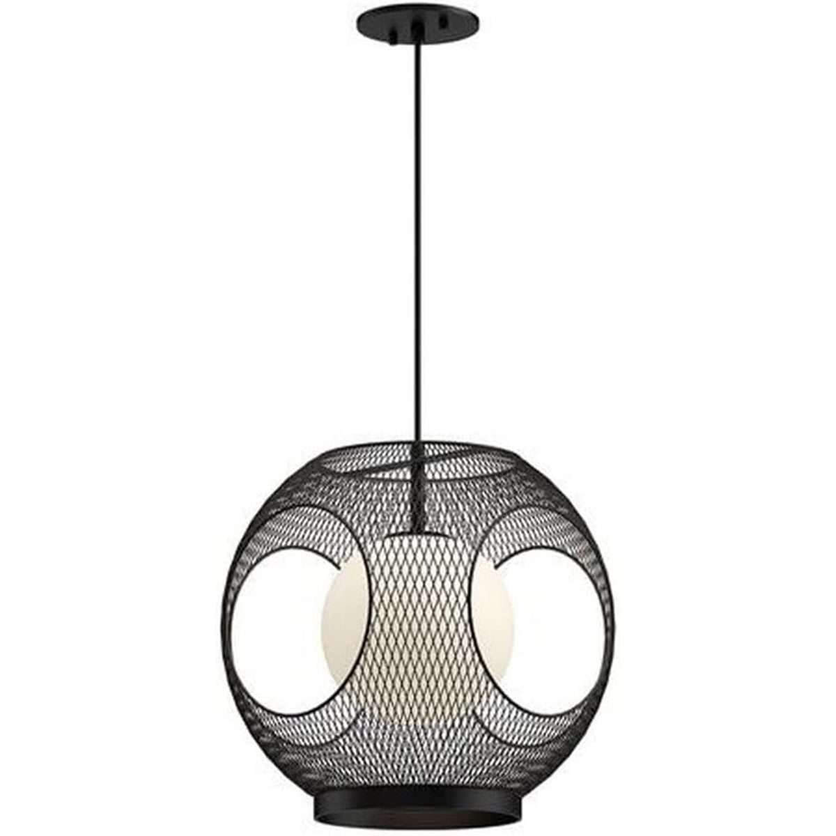Kuzco Kona 13in 1-Light Outdoor Pendant | Industrial Black Steel and Opal Glass | Covered Patio & Entryway Light | 60W | Model EP56913-BK-OP