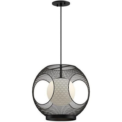 Kuzco Kona 13in 1-Light Outdoor Pendant | Industrial Black Steel and Opal Glass | Covered Patio & Entryway Light | 60W | Model EP56913-BK-OP
