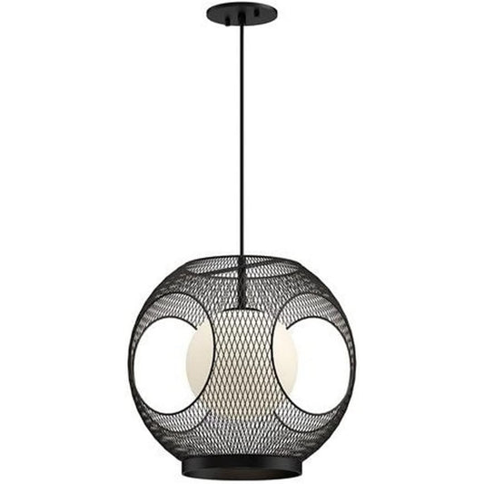 Kuzco Kona 13in 1-Light Outdoor Pendant | Industrial Black Steel and Opal Glass | Covered Patio & Entryway Light | 60W | Model EP56913-BK-OP