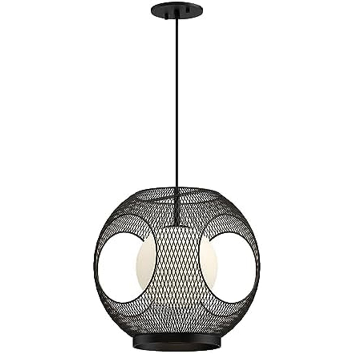 Kuzco Kona 13in 1-Light Outdoor Pendant | Industrial Black Steel and Opal Glass | Covered Patio & Entryway Light | 60W | Model EP56913-BK-OP