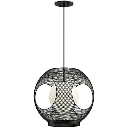 Kuzco Kona 13in 1-Light Outdoor Pendant | Industrial Black Steel and Opal Glass | Covered Patio & Entryway Light | 60W | Model EP56913-BK-OP