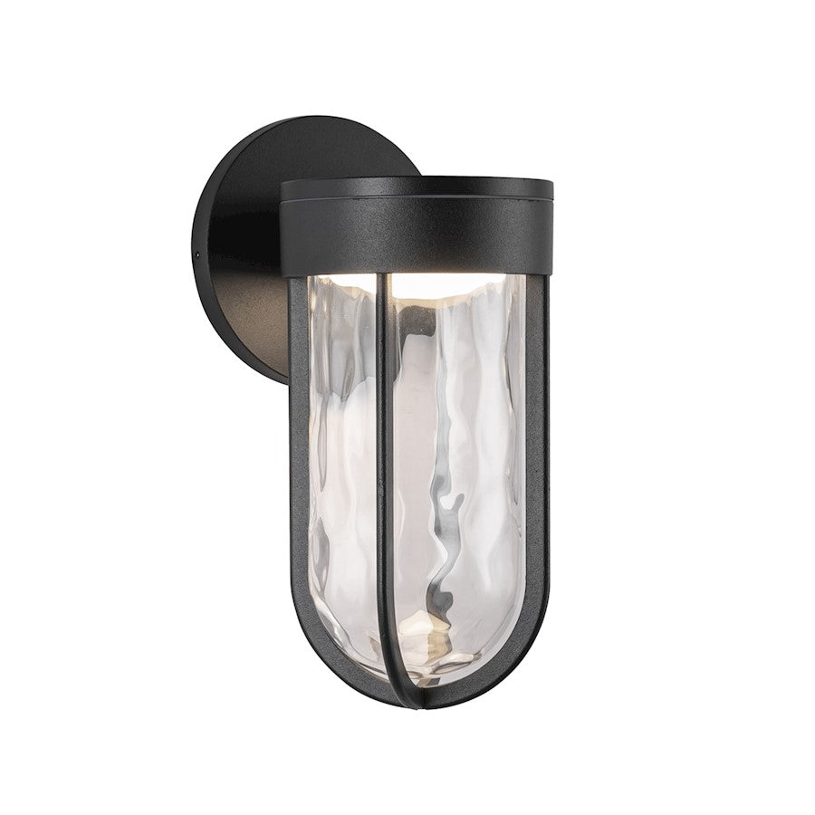 Kuzco Davy 11in 1-Light Exterior Wall Sconce | Modern Black Aluminum and Clear Water Glass | Outdoor Entryway & Covered Porch | Model EW17627-BK