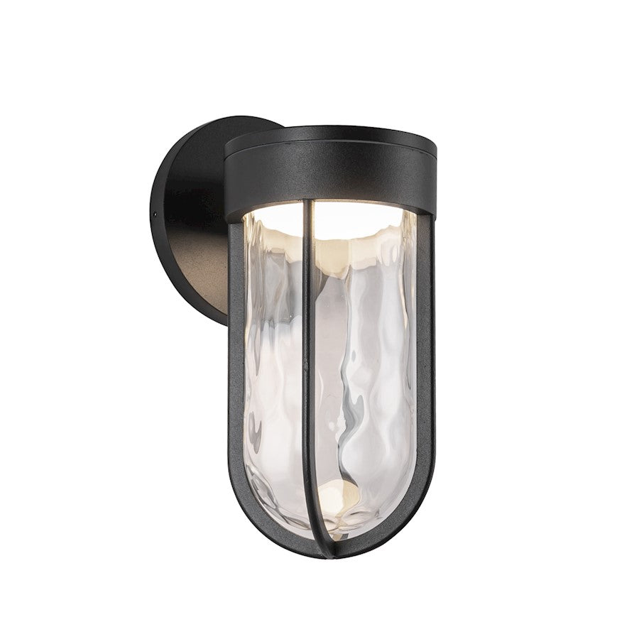 Kuzco Davy 11in 1-Light Exterior Wall Sconce | Modern Black Aluminum and Clear Water Glass | Outdoor Entryway & Covered Porch | Model EW17627-BK