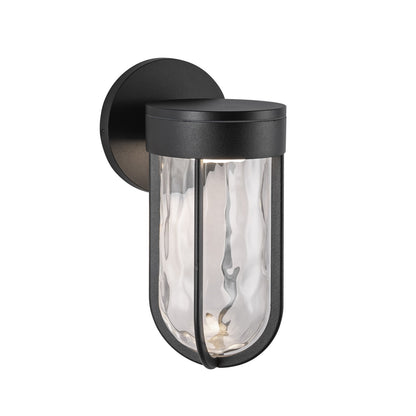 Kuzco Davy 11in 1-Light Exterior Wall Sconce | Modern Black Aluminum and Clear Water Glass | Outdoor Entryway & Covered Porch | Model EW17627-BK