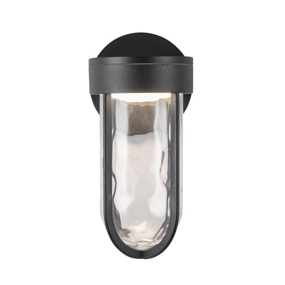 Kuzco Davy 11in 1-Light Exterior Wall Sconce | Modern Black Aluminum and Clear Water Glass | Outdoor Entryway & Covered Porch | Model EW17627-BK