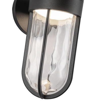 Kuzco Davy 11in 1-Light Exterior Wall Sconce | Modern Black Aluminum and Clear Water Glass | Outdoor Entryway & Covered Porch | Model EW17627-BK