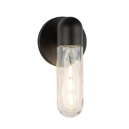 Kuzco Lima 10in 1-Light Outdoor Wall Sconce | Modern Matte Black and Clear Water Glass | Covered Entryway & Garage | Model EW73210-BK-WC